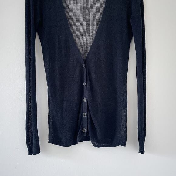 Rag & Bone New York Black Knit Linen Fitted Deep V Cardigan Sz S Minimal Goth - Picture 3 of 9